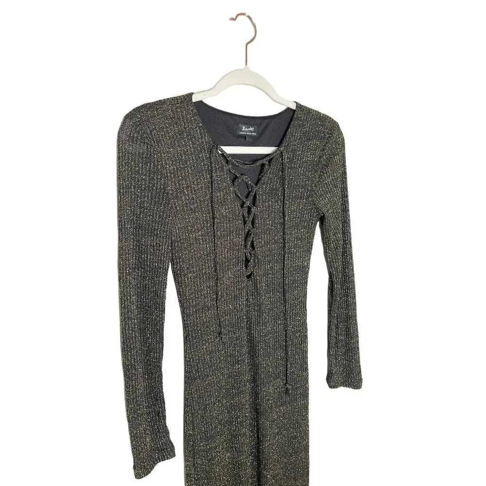 Bardot Romeo Lace Up Dress in Black Gold Metallic Midi Long Sleeve Size Small - Picture 4 of 9